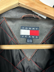 Vintage 90s Tommy Hilfiger Dark Brown Cropped Leather Jacket