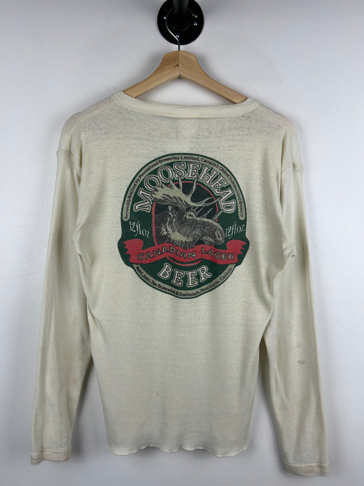 Vintage 80s Moosehead Beer The Moose Is Loose Henley Long Sleeve