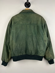 Vintage 90s American Weekend Green Leather Bomber Jacket