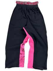 Misslanded Flared Distressed Black & Pink Sweatpants