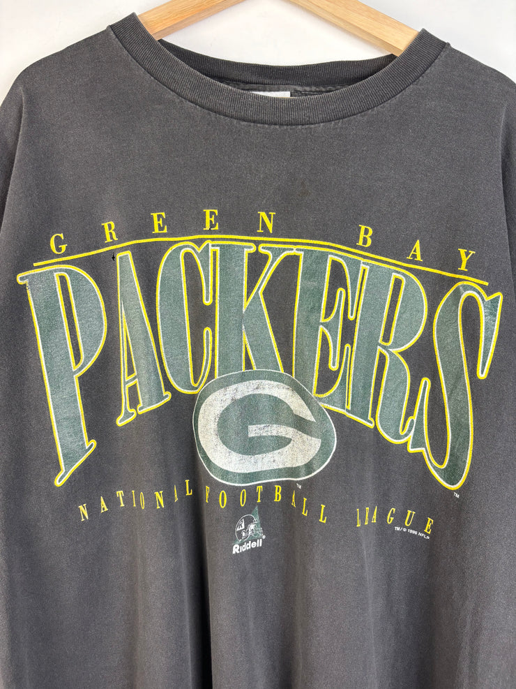 Vintage 1996 Riddell Green Bay Packers Faded Black Tee