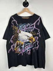 Vintage 90s American Thunder Feel The Wind Eagle Lightning Black Tee