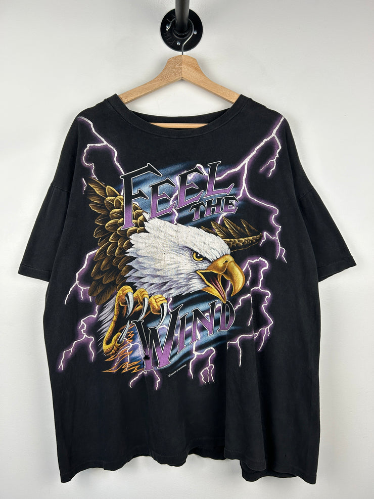 Vintage 90s American Thunder Feel The Wind Eagle Lightning Black Tee