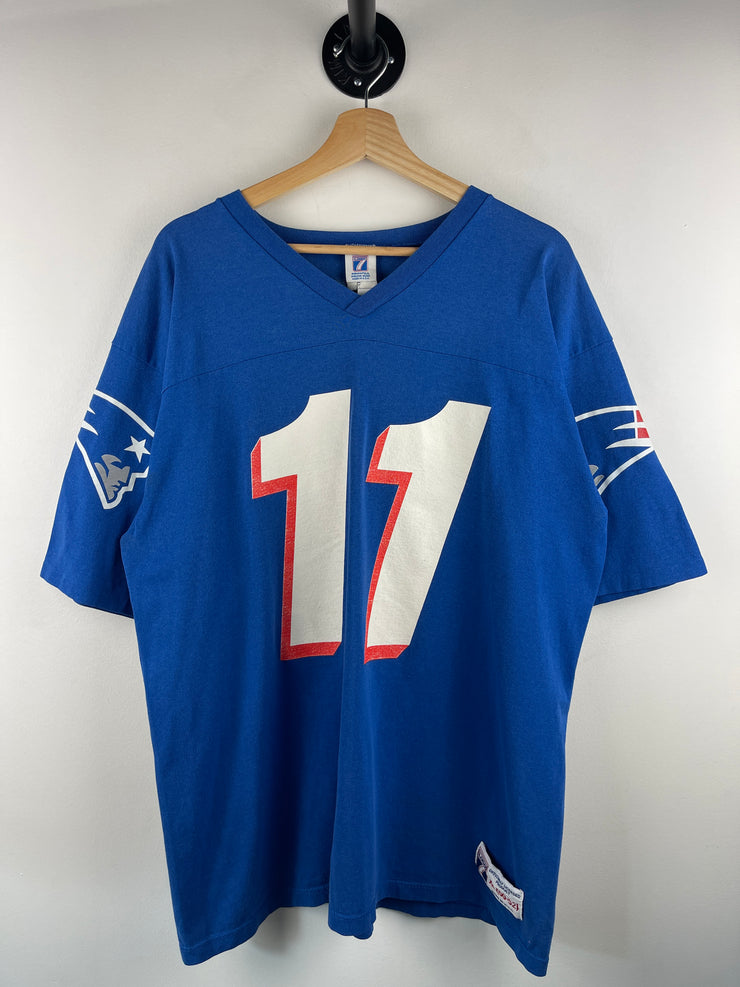 Vintage 90s NFL Logo 7 New England Patriots Bledsoe Blue Football Jersey