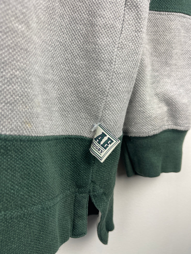 Vintage 90s American Eagle Grey & Green Striped Polo Rugby Long Sleeve