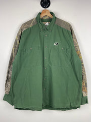 Vintage Mossy Oak Real Tree Camo & Green Button Up Long Sleeve Shirt