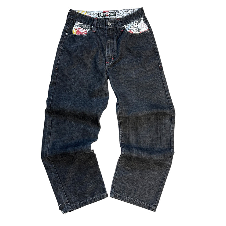 Vintage Y2K South Pole Graffiti Baggy Washed Black Denim Jeans