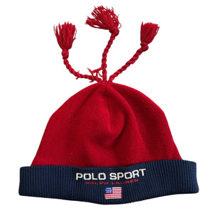 Vintage 90s Polo Ralph Lauren Sport Navy & Red Tassle Beanie