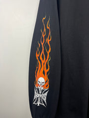 Vintage 2003 West Coast Choppers Flames Skull Black Long Sleeve