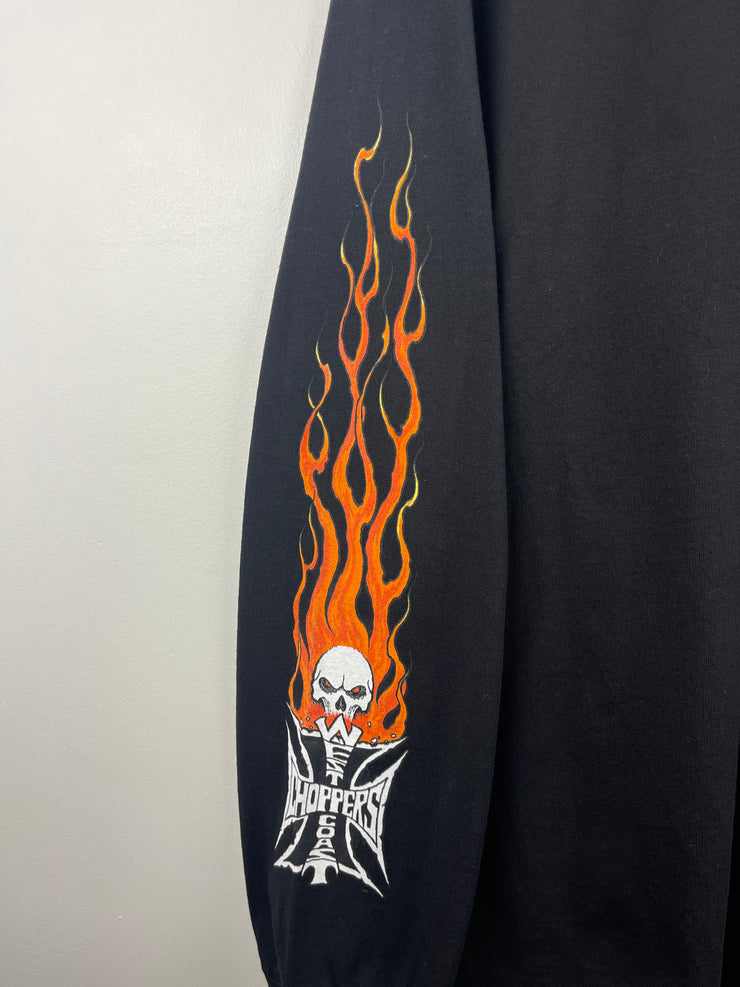Vintage 2003 West Coast Choppers Flames Skull Black Long Sleeve