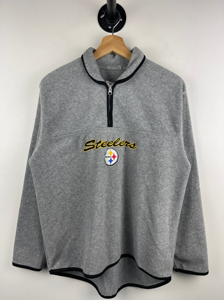 Vintage NFL Pittsburgh Steelers Grey Fleece Quarter Zip Sweater