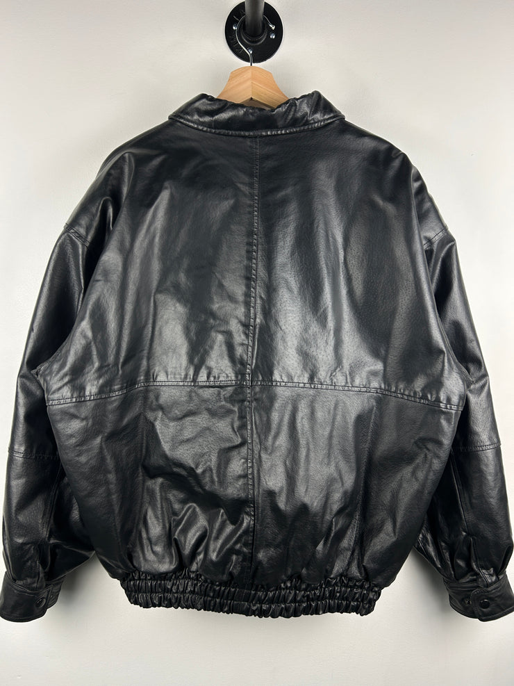 Vintage 90s Amati Black Leather Bomber Jacket