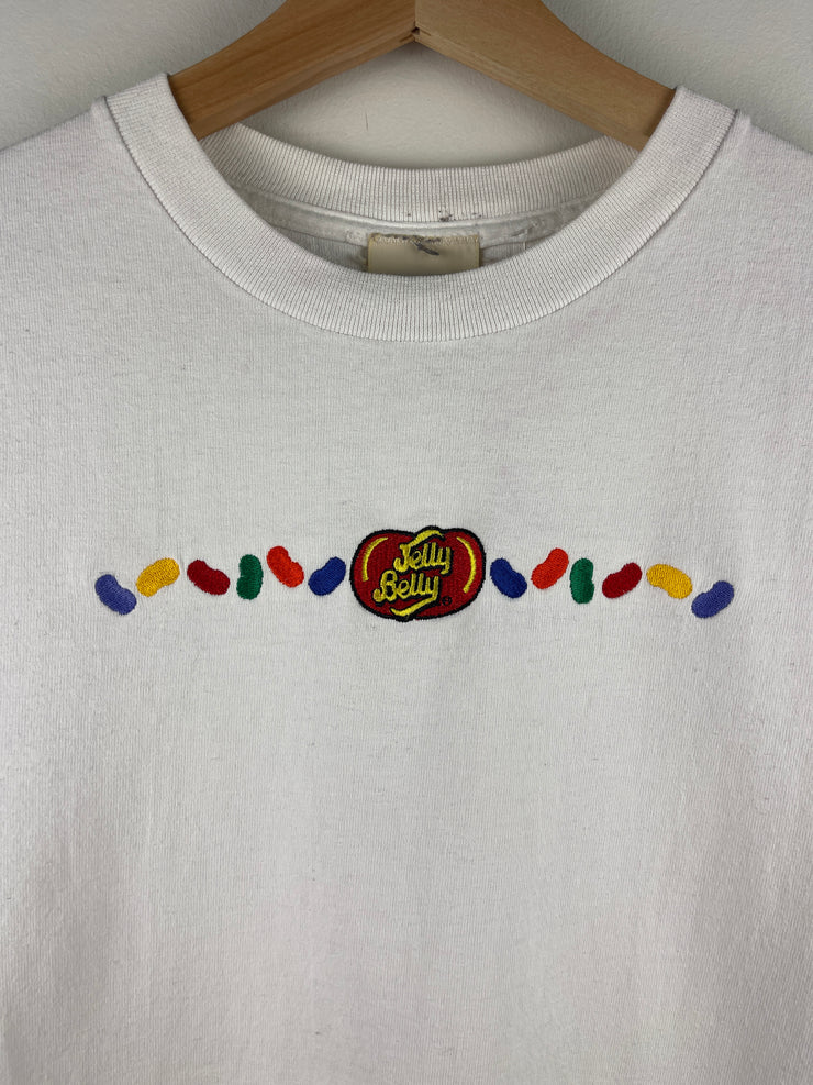 Vintage 90s Jelly Belly Embroidered White Tee