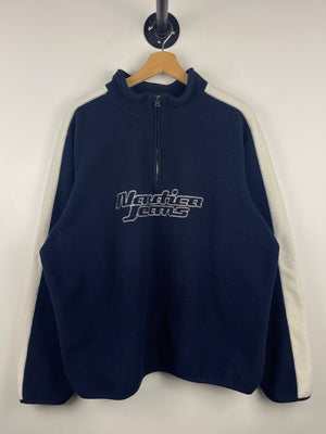 Vintage Nautica Jeans Navy & White Quarter Zip Fleece Sweater