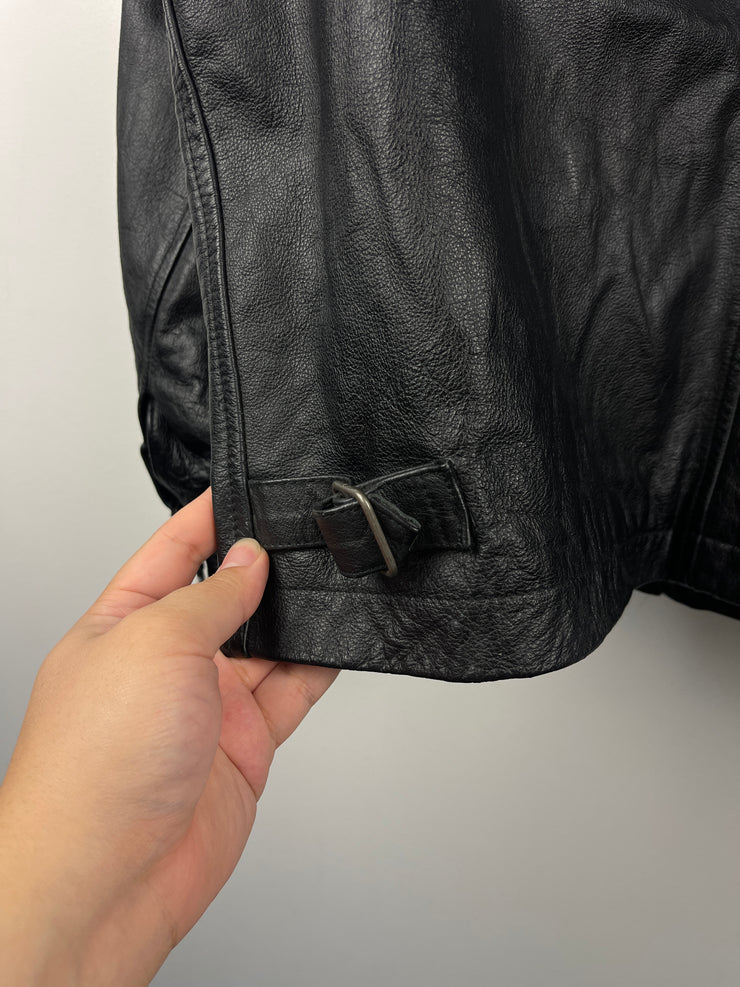 Vintage 90s Gap Cropped Straight Cut Black Leather Jacket