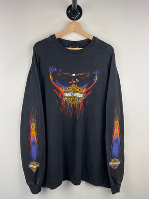Vintage 2000 Harley Davidson Flaming Eagle York Pennsylvania Black Long Sleeve