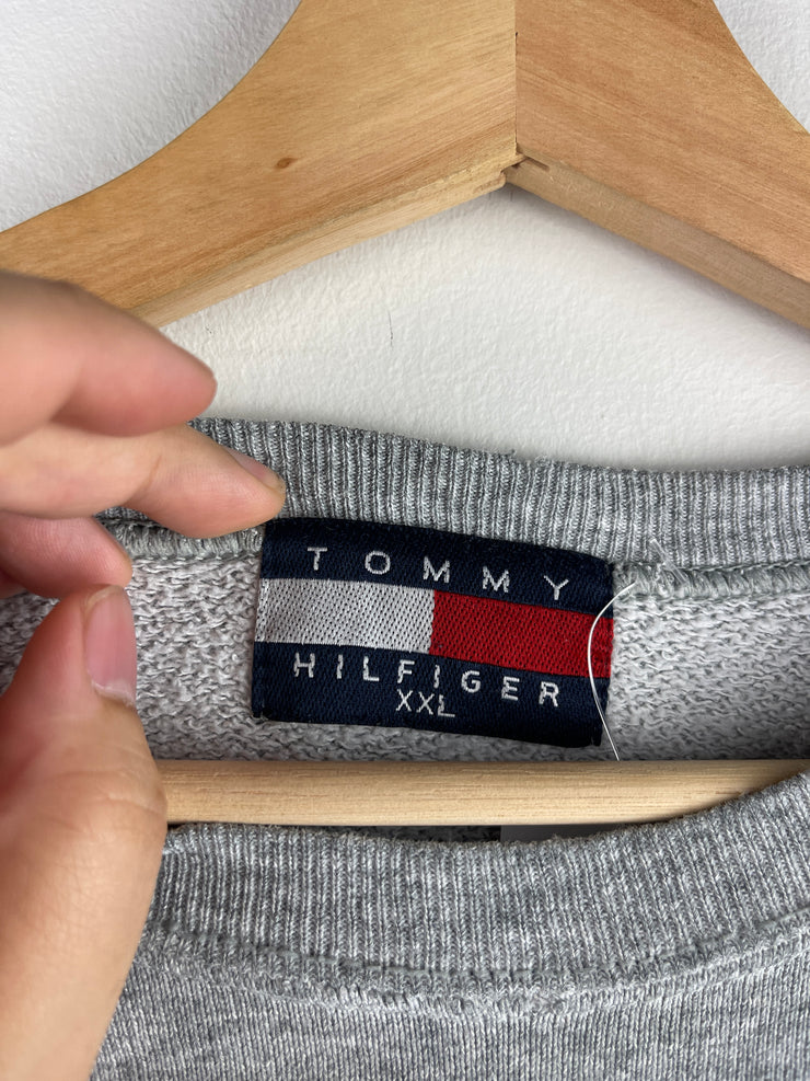 Vintage 90s Tommy Hilfiger Flag Embroidered Grey Crewneck