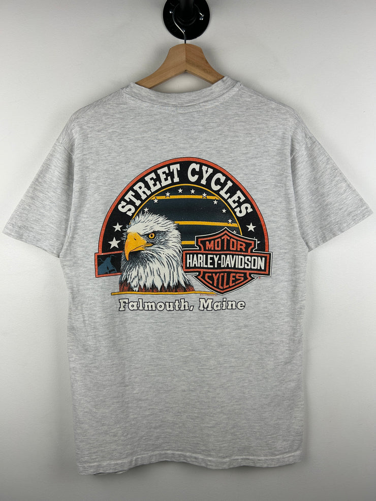 Vintage 90s Harley Davidson Rose Flower Maine Grey Tee