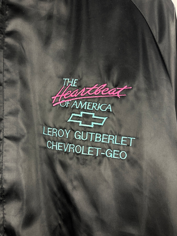 Vintage 80s Chevrolet The Heartbeat Of America Black Satin Varsity Jacket