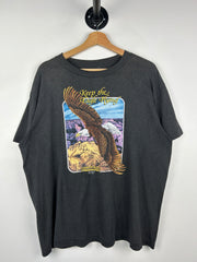 Vintage 90s 3D Emblem Keep The Eagle Flying Black Tee