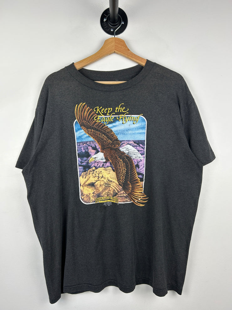 Vintage 90s 3D Emblem Keep The Eagle Flying Black Tee