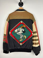 Vintage 90s Jeff Hamilton Mickey Mouse World Champs Baseball Leather Jacket