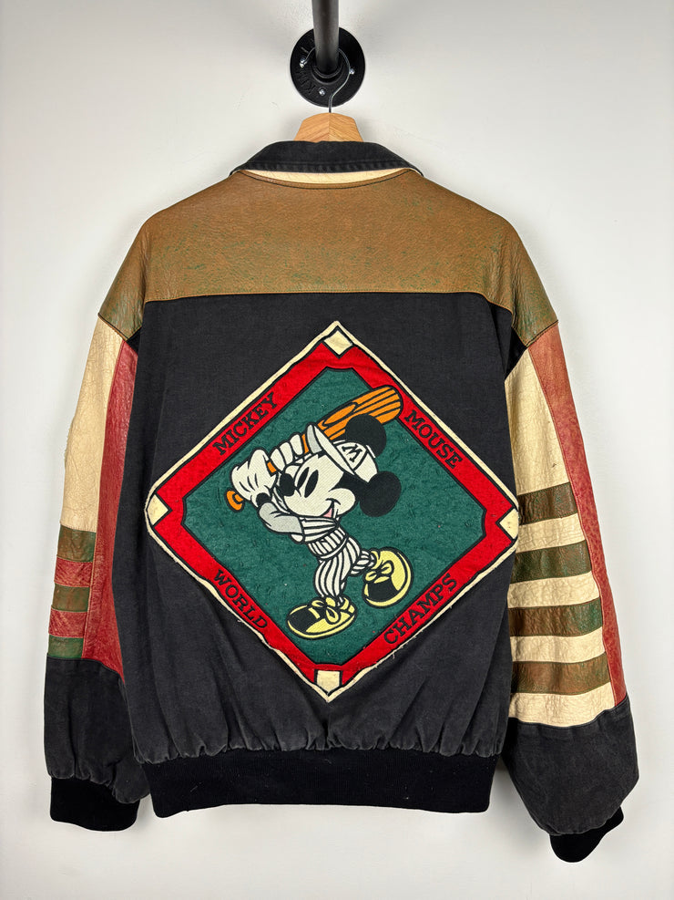 Vintage 90s Jeff Hamilton Mickey Mouse World Champs Baseball Leather Jacket