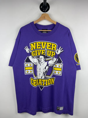 Vintage 2008 WWE John Cena Never Give Up Cenation U Can't See Me Purple Tee