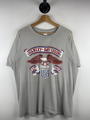 Vintage 80s Harley Davidson Made In USA Eagle Wheatley Ontario Grey Tee