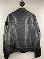 Vintage 90s Excelled Miller Lite Beer Black Leather Bomber Jacket