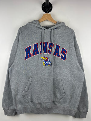 Vintage Kansas Jayhawks University Embroidered Grey Hoodie