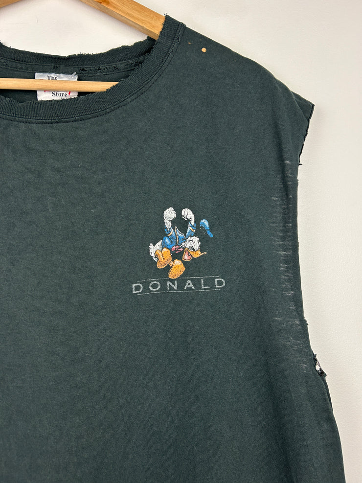Vintage 90s Disney Donald Duck Thrashed Black Cut Off Tank Top