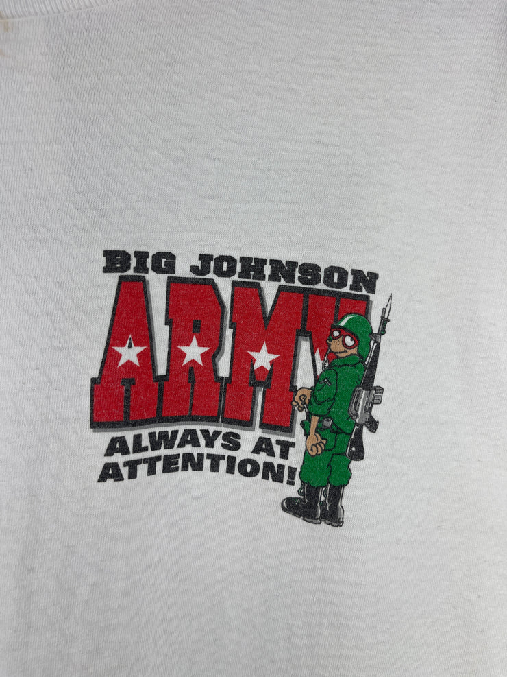 Vintage 90s Big Johnson Army Drop Em Soldier White Tee