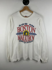 Vintage 90s Boston Marathon 100 Year Anniversary White Long Sleeve
