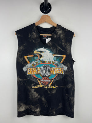 Vintage 90s Harley Davidson Eagle Georgia Bike Week Thrashed Black Cut Off Tank Top