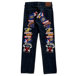 Evisu Daicock NBA Patches Selvedge Blue Denim Jeans