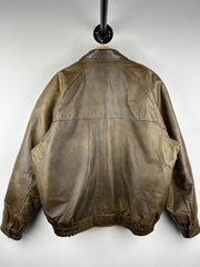 Vintage 90s Burks Bay John Deere Brown Leather Bomber Jacket