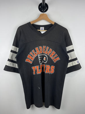Vintage 90s NHL Logo 7 Philadelphia Flyers Black Football Jersey
