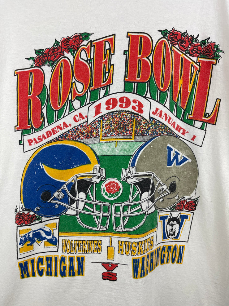 Vintage 90s Rose Bowl Michigan VS Washington Football White Tee