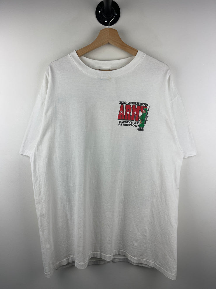 Vintage 90s Big Johnson Army Drop Em Soldier White Tee