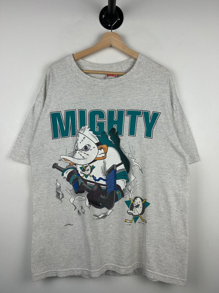 Vintage 90s NHL Nutmeg Anahiem Mighty Ducks Breakthrough Grey Tee