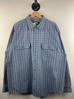 Vintage Cabellas Striped Blue Flannel Button Up Long Sleeve Shirt