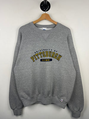 Vintage 90s Russell Athletic University Of Pittsburgh Alumni Embroidered Grey Crewneck