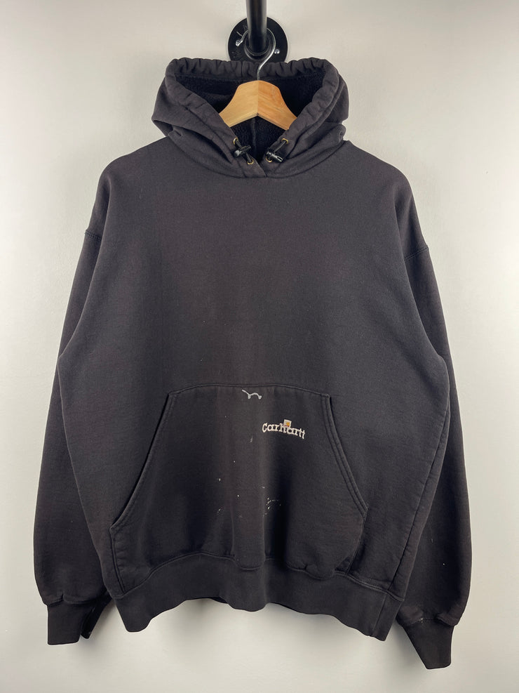 Vintage 90s Carhartt Spellout Embroidered Black Hoodie
