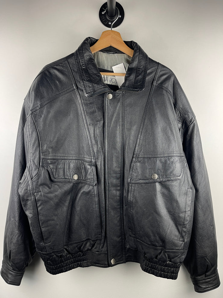Vintage 90s Joshua Ross Black Leather Bomber Jacket