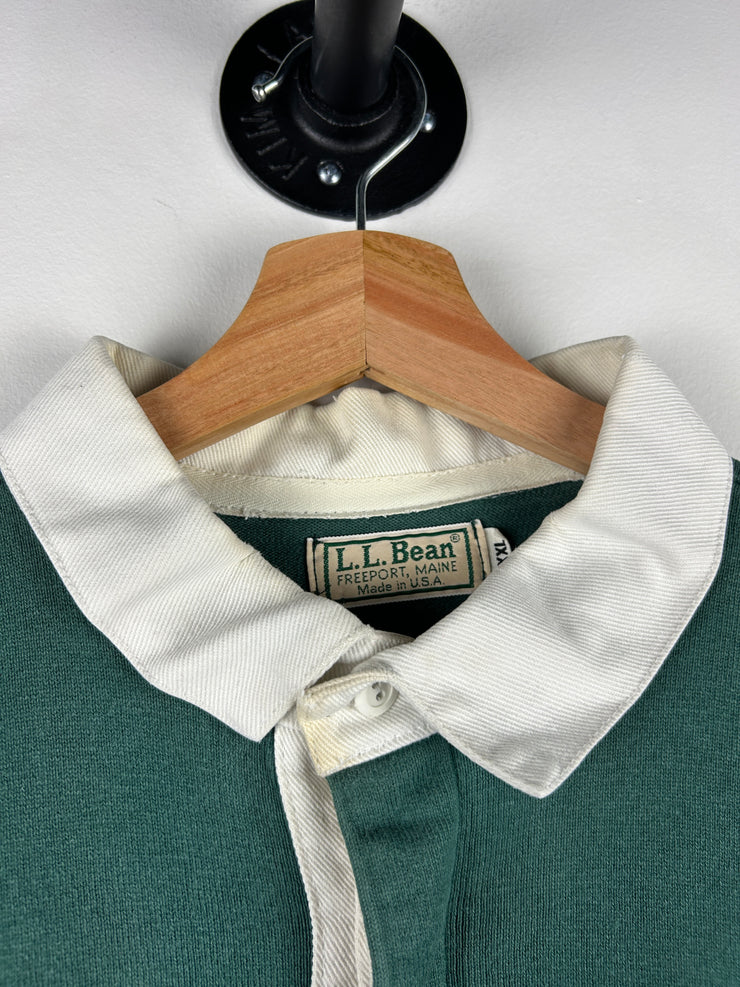 Vintage 80s LL Bean Green Polo Rugby Long Sleeve