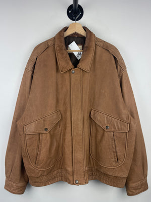 Vintage 90s St Johns Bay Faded Brown Leather Bomber Jacket