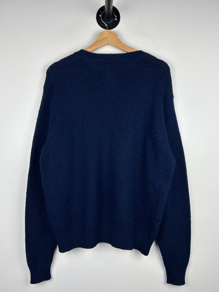 Vintage 80s Jantzen University Of Michigan Navy Wool Knit Sweater