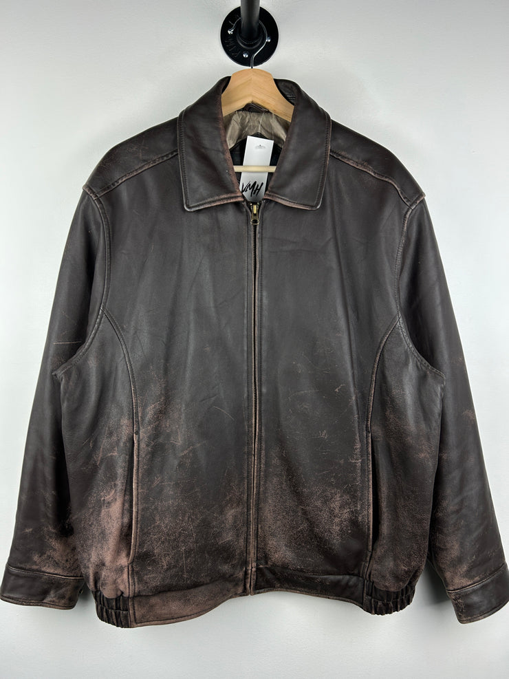 Vintage Cezani Brown Leather Cropped Bomber Jacket