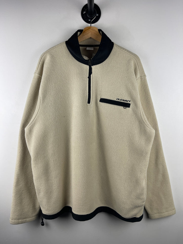 Vintage Old Navy Spellout Cream Quarter Zip Fleece Sweater